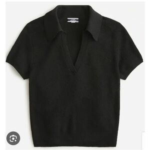 J. Crew Cashmere Collared Short Sleeve Sweater in Black Size M